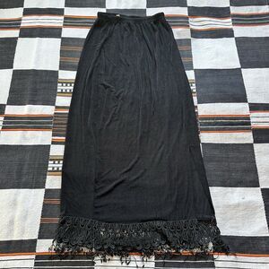 Vintage 80’s Miss California Black Maxi Witchy Skirt. Crochet Hem. Slit. USA. S.